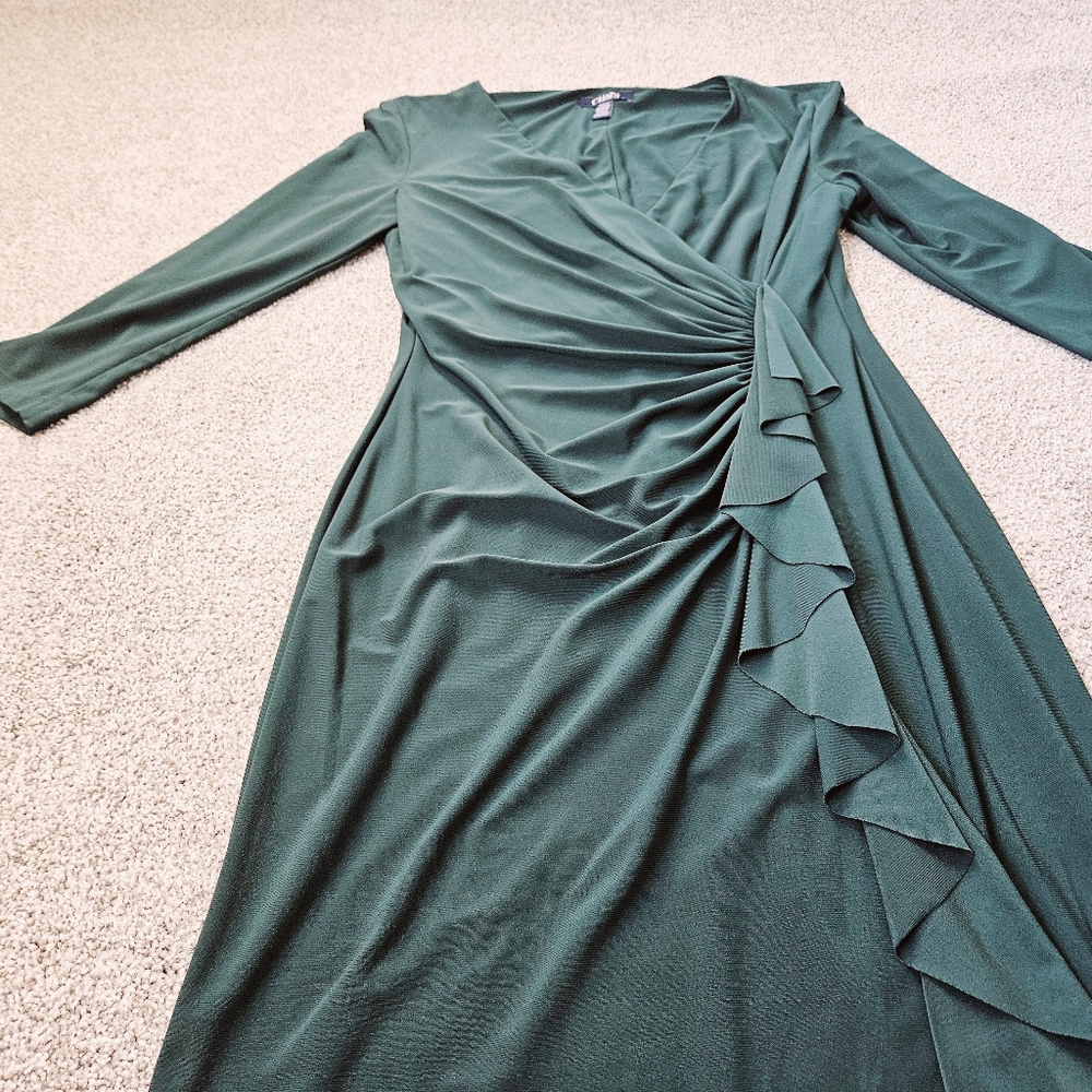 Chaps Waterfall Green Jersey Stretchy Dress 3/4 Sleeves Small